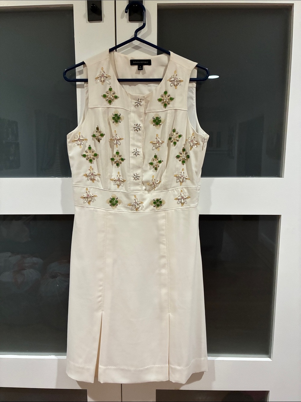 Banana Republic Cream Sleeveless Embellished Shift Dress